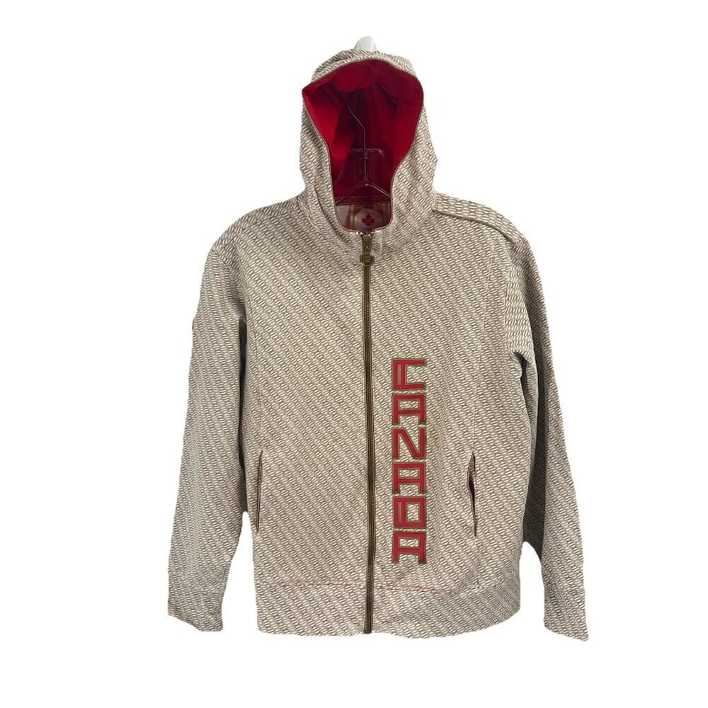 HBC Canada Olympic Team Full Zip Hoodie Beige Maple Leaf Youth Boys Sz 12